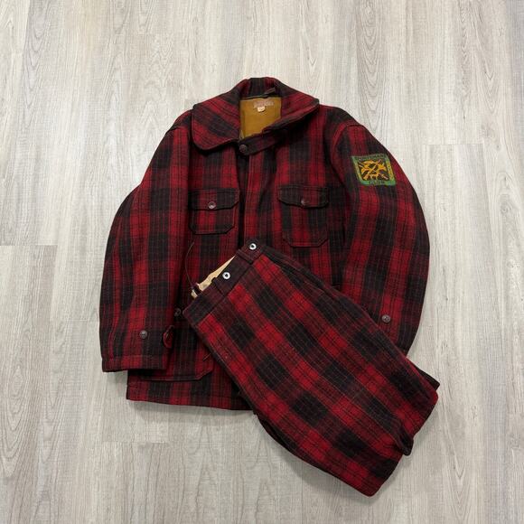 Vintage Other - Vintage Mackinaw Emergency Garment Coat & Pants Set Red 1940s Wool Hunting Coat